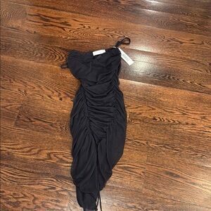 Jonathan Simkhai Black Ruched One-Shoulder Dress